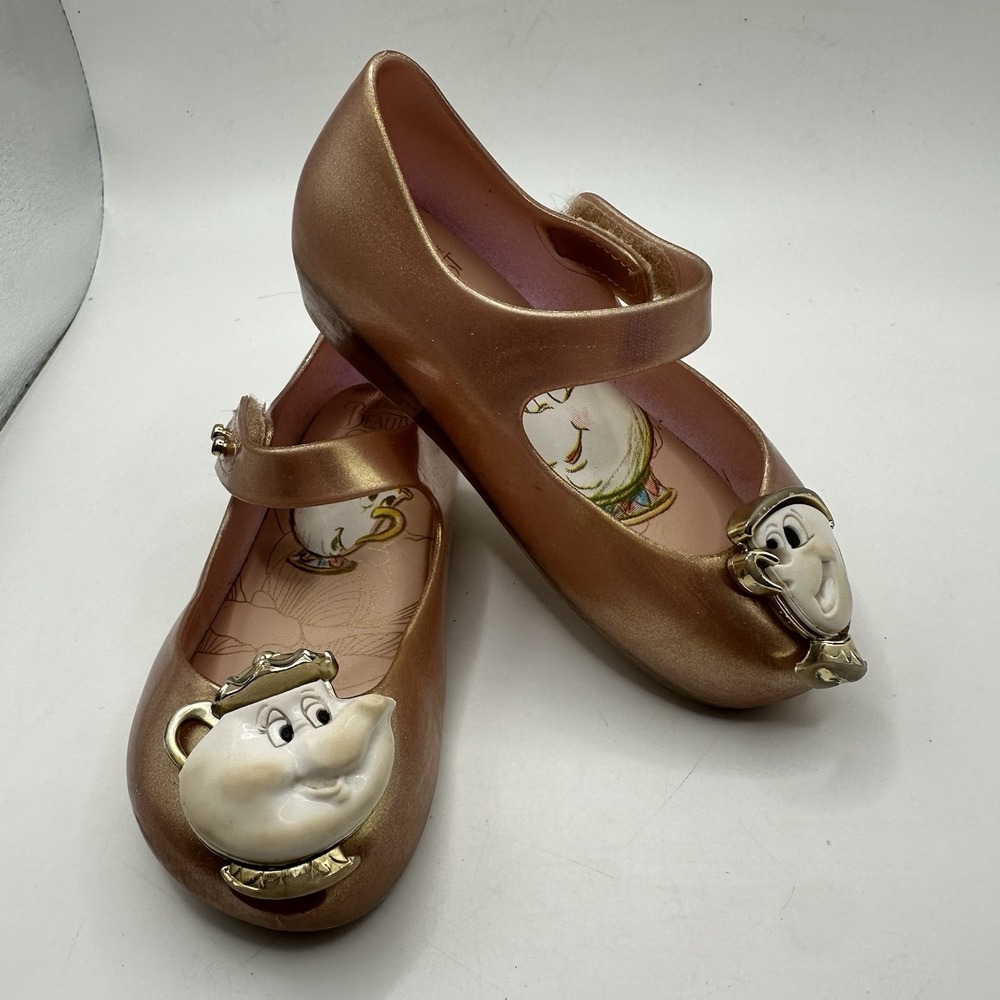 Mini Melissa Beauty & the Beast Rose Gold Jelly Mary Janes Girls Shoes Size 8